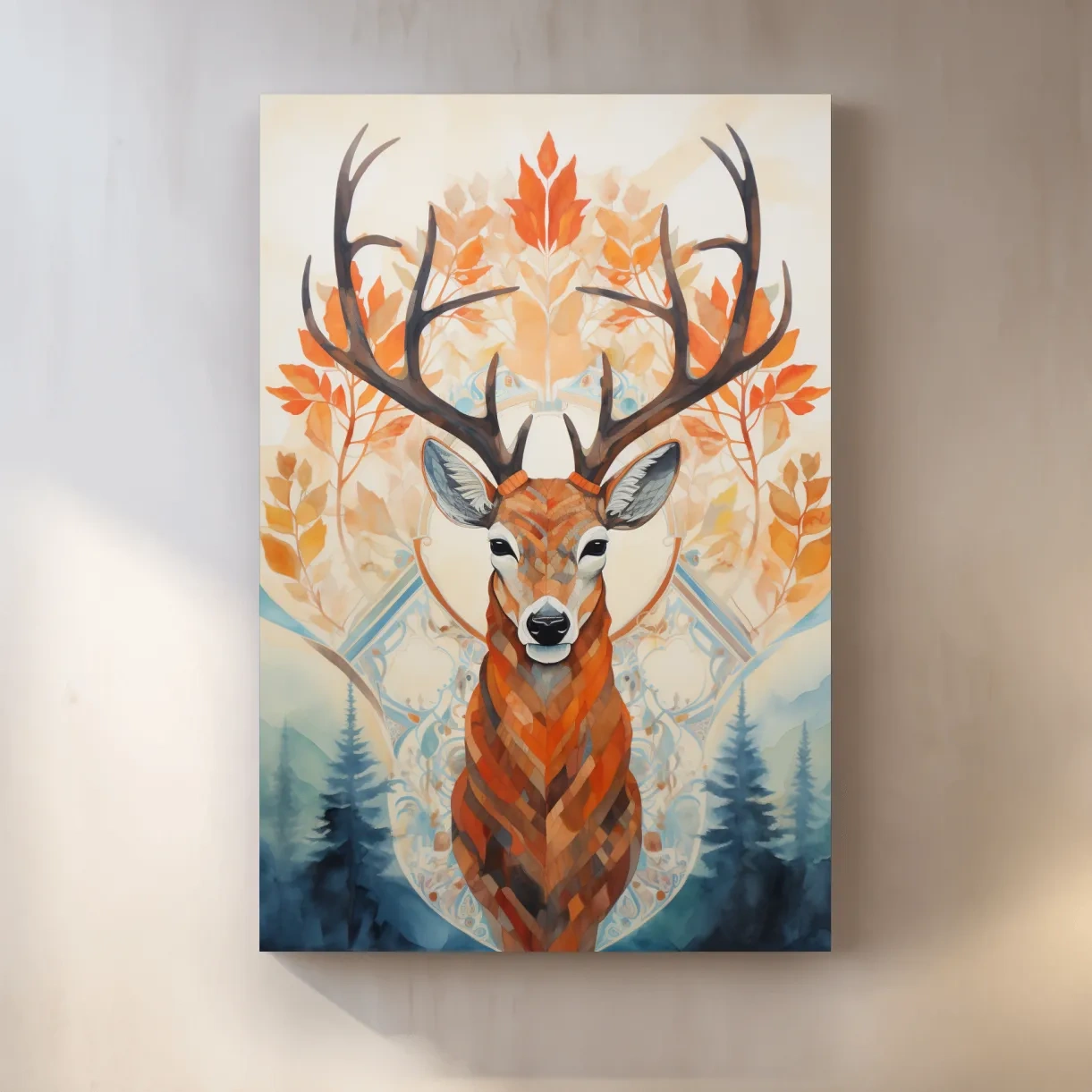 Symmetrical ornate pattern painting of a deer head