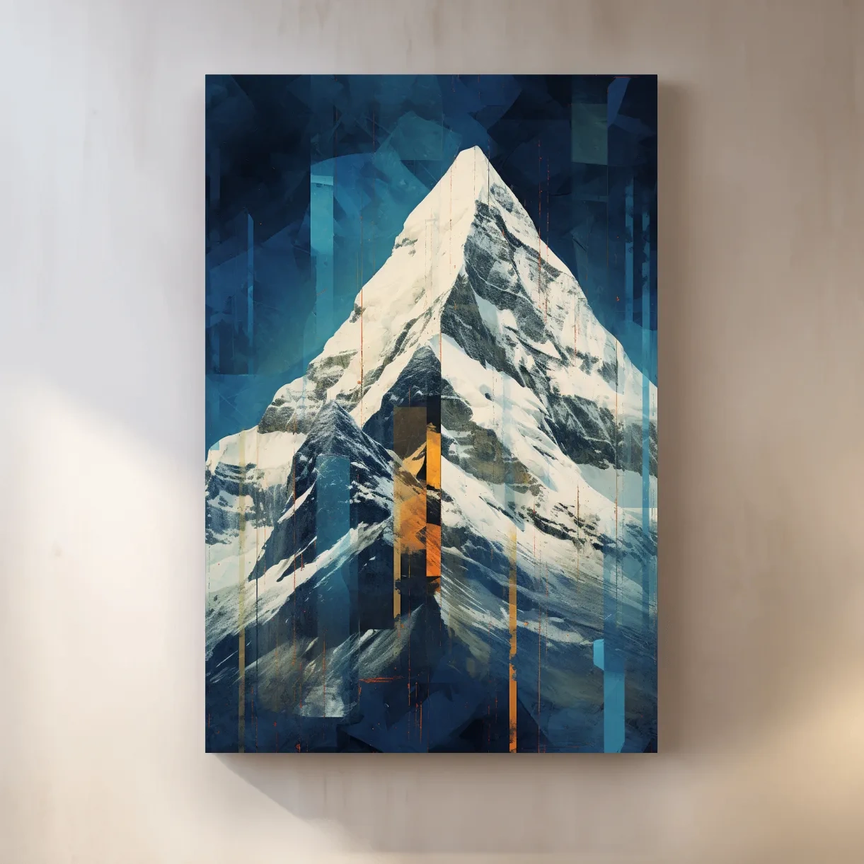 Glitch art style mountain art painting of a snowy glacier