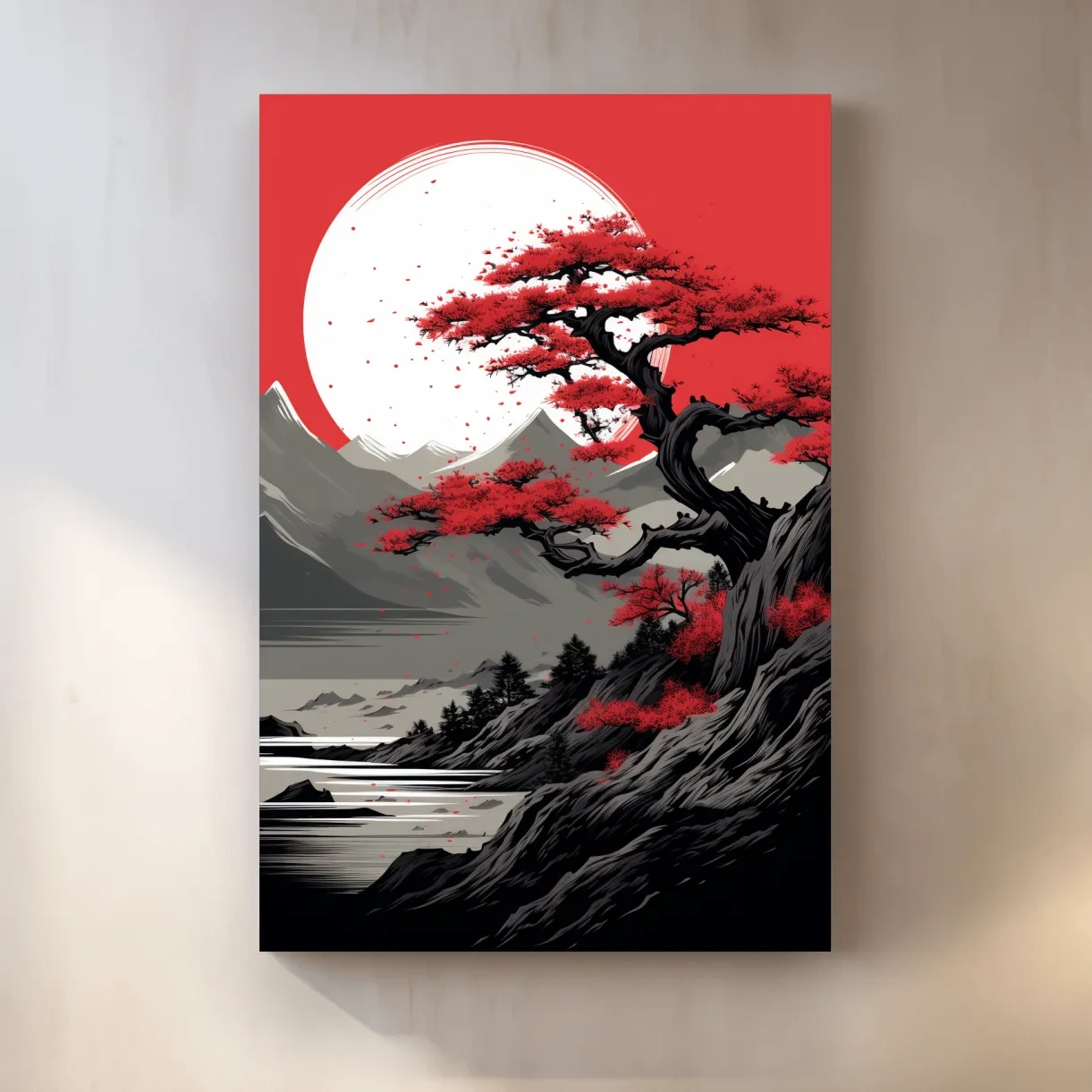 Japanese minimal art, bonsai tree on a cliff