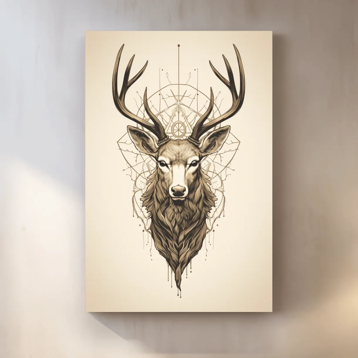 Tattoo style art of an ornamental deer head