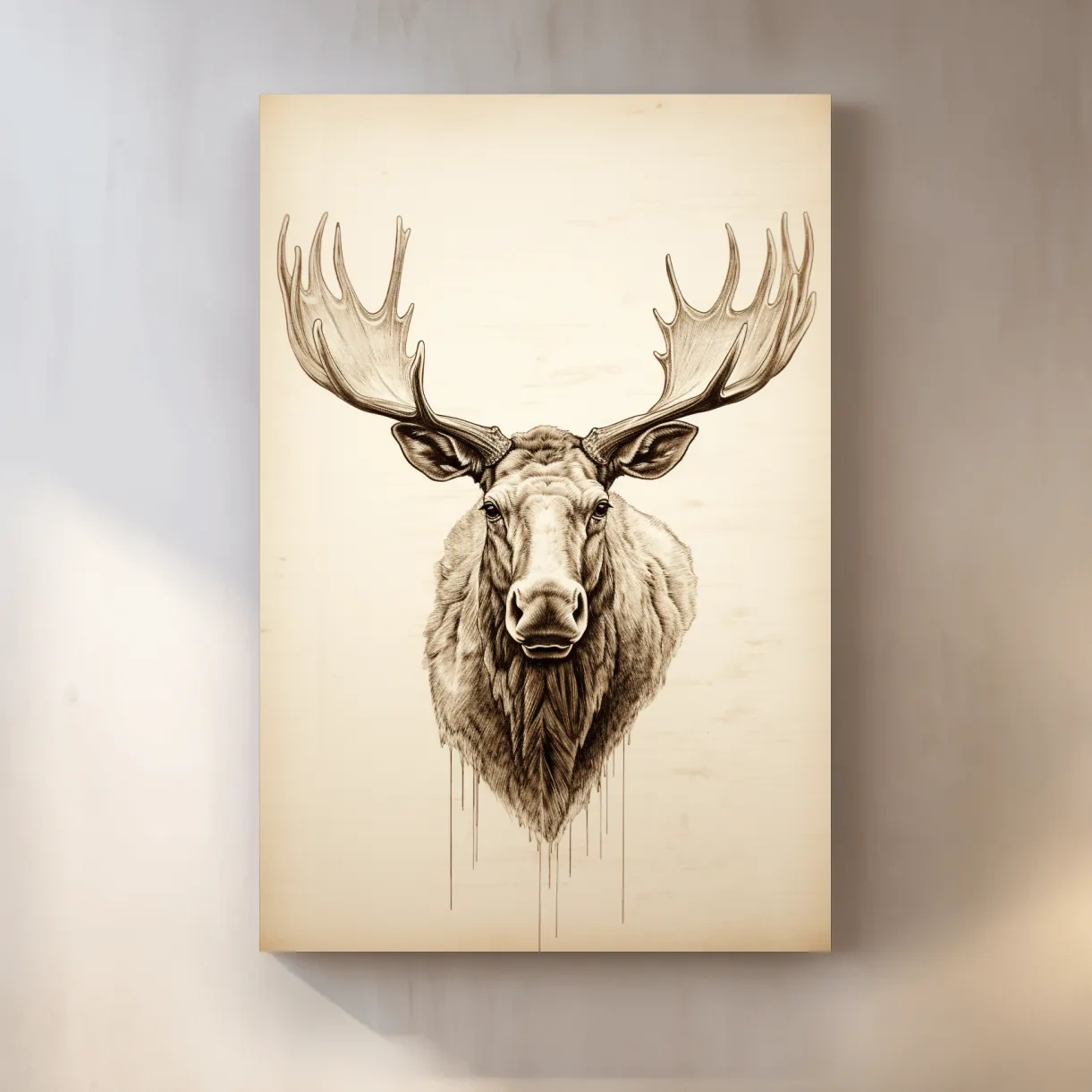 Vintage style portrait drawing of a moose