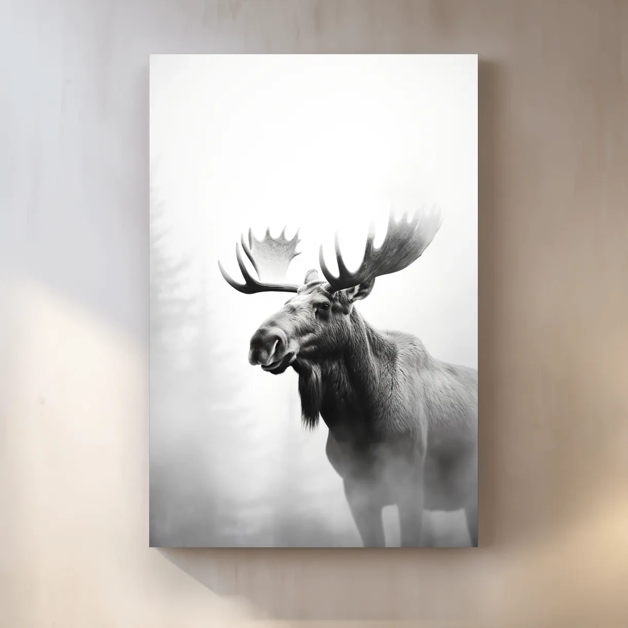 High contrast black and white photograph art of a large moose