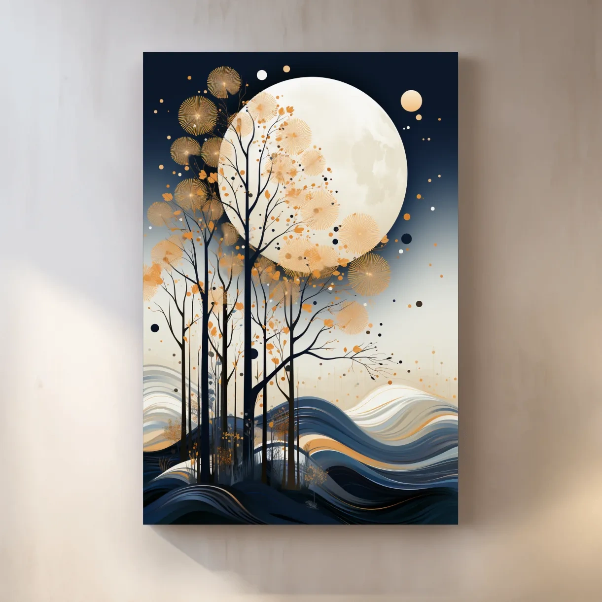Abstract Moonlit Forest Silhouette - Elegant Boho Landscape Wall Art