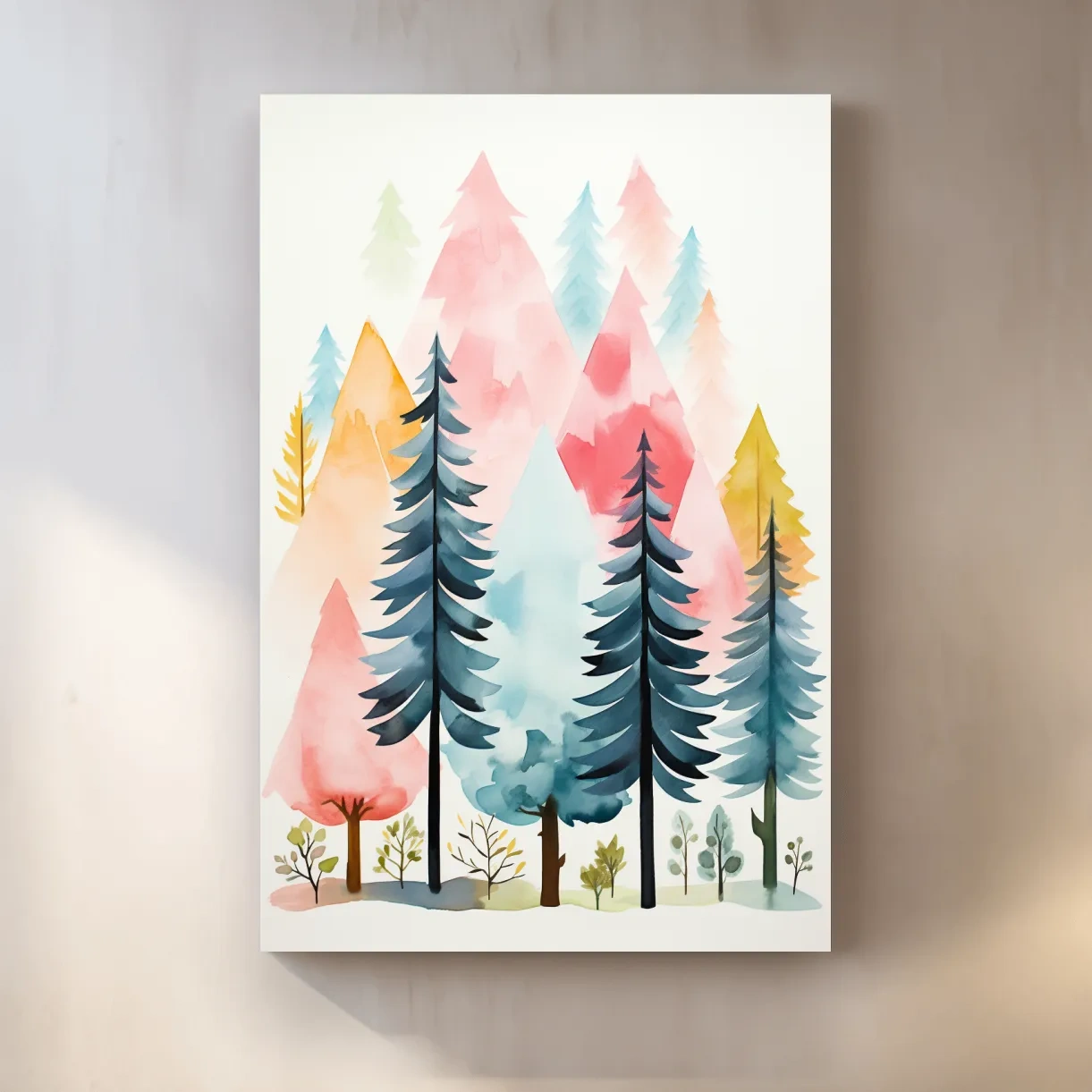 Watercolor style story book illustration art of a colorful forest