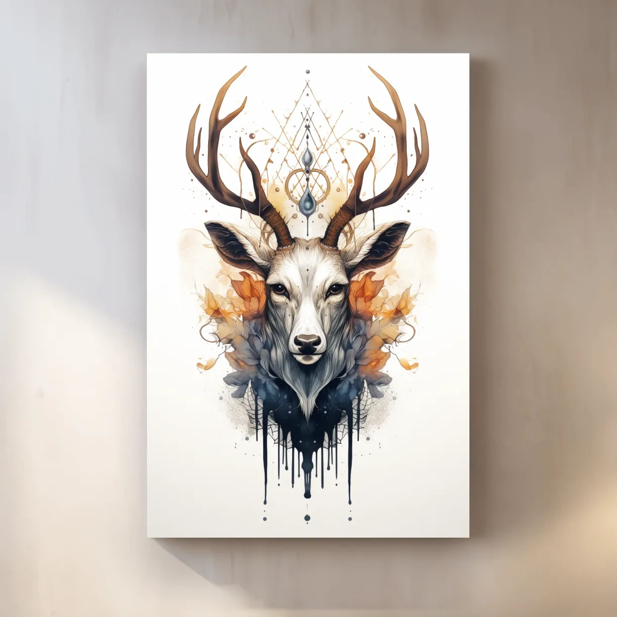 Ornate tribal style illustration of deer head with flowers