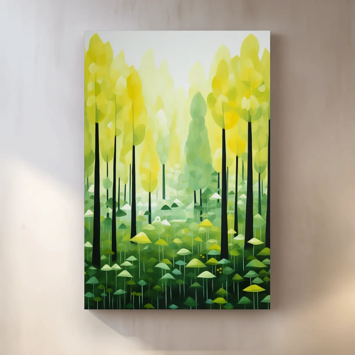 Sunlit Abstract Forest Canopy Painting - Storybook Woodland Wall Art