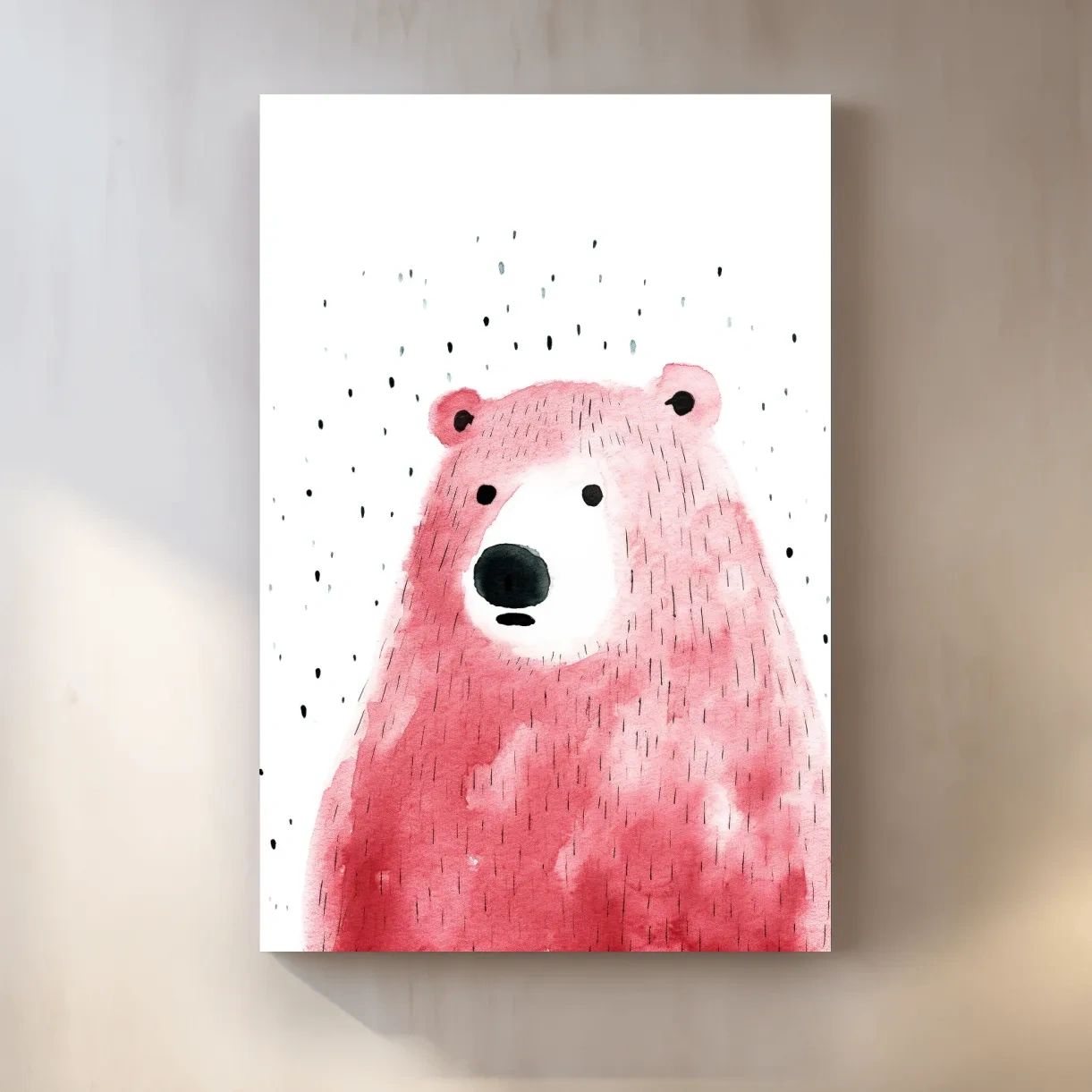 Quirky art, minimal watercolor painting of a bear