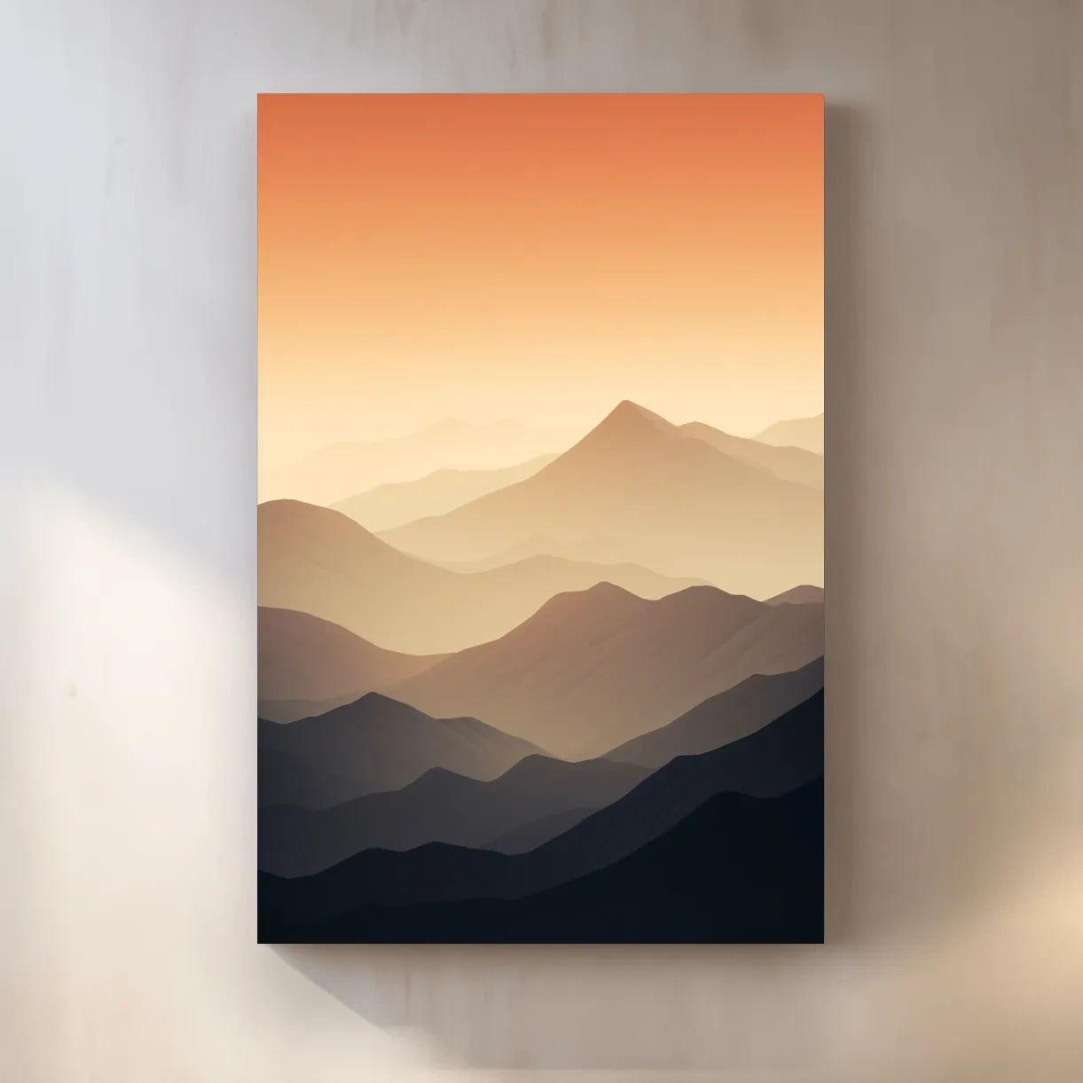 Subtle mountain sunset artwork, ridgelines fading into the sky