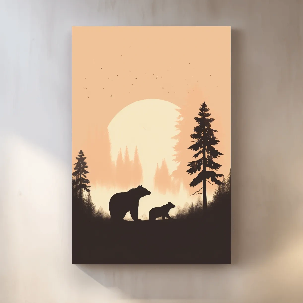 Minimal silhouette art illustration of a mama bear and her cub