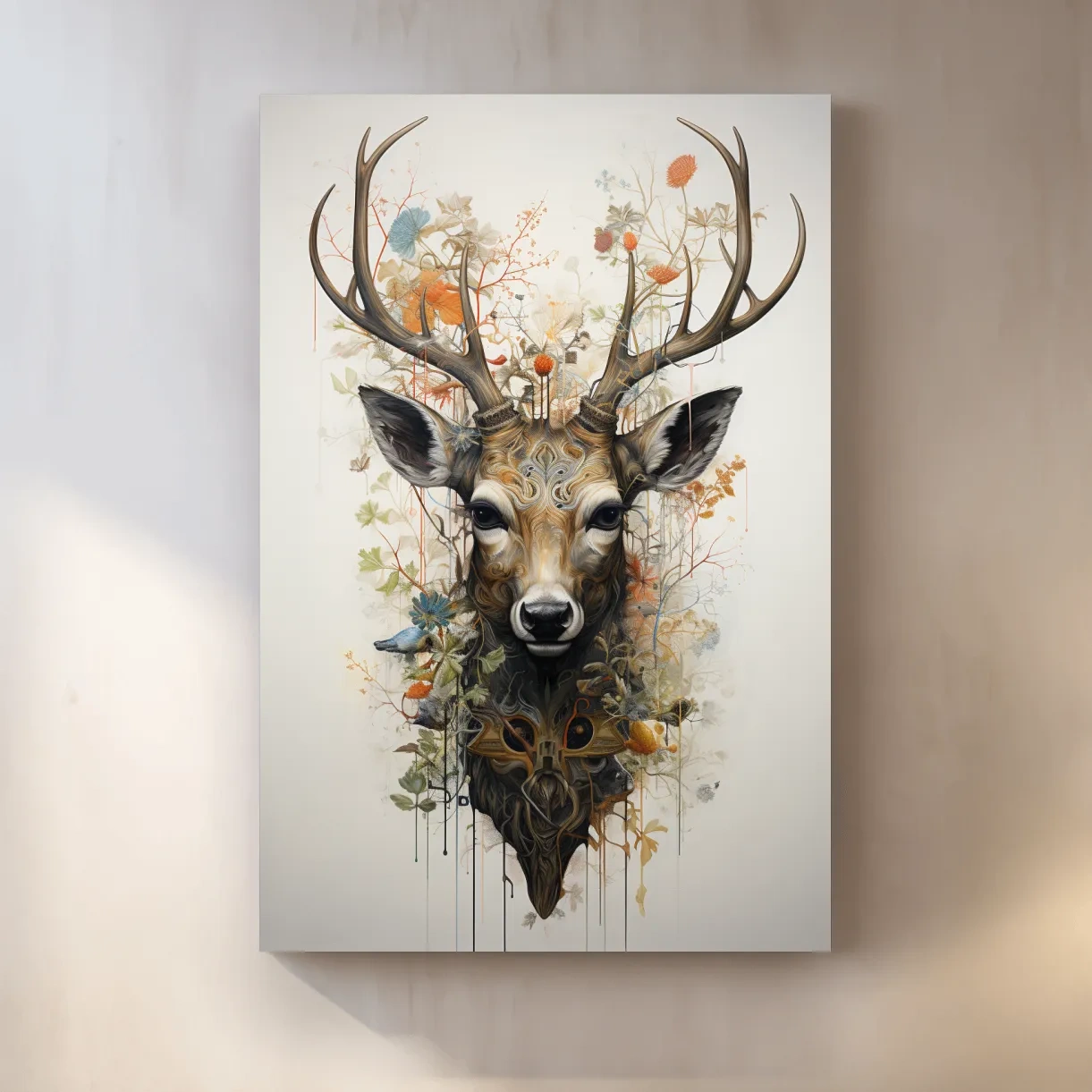 Ornate Floral Deer Head Illustration - Elegant Woodland Wildlife Wall Art