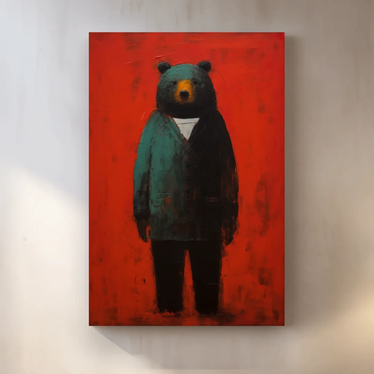 Bear wearing a suit, expressive textured painting