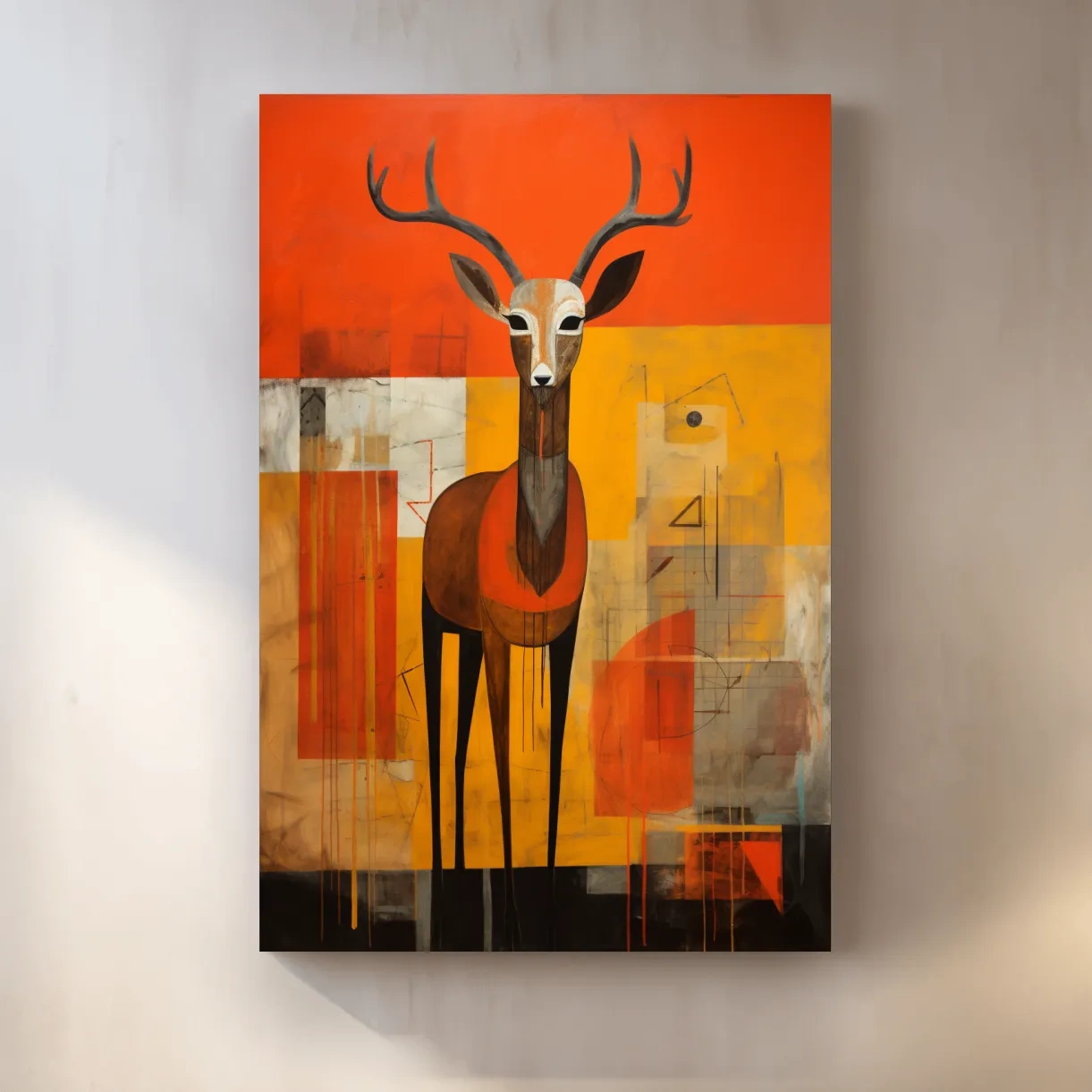 Rustic textured abstract painting of a deer