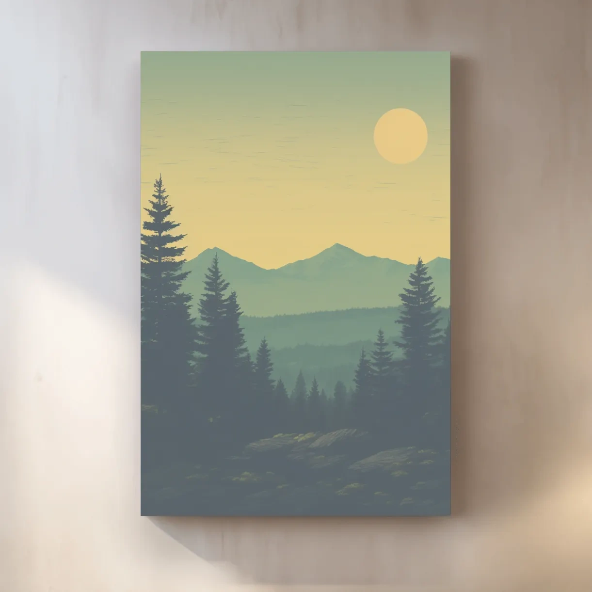 Sunset over the mountains, illustration postcard art