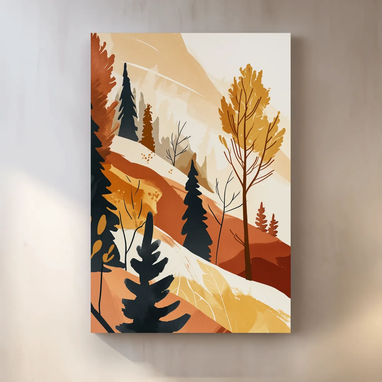 Forest and mountain artwork, bohemian style watercolour print