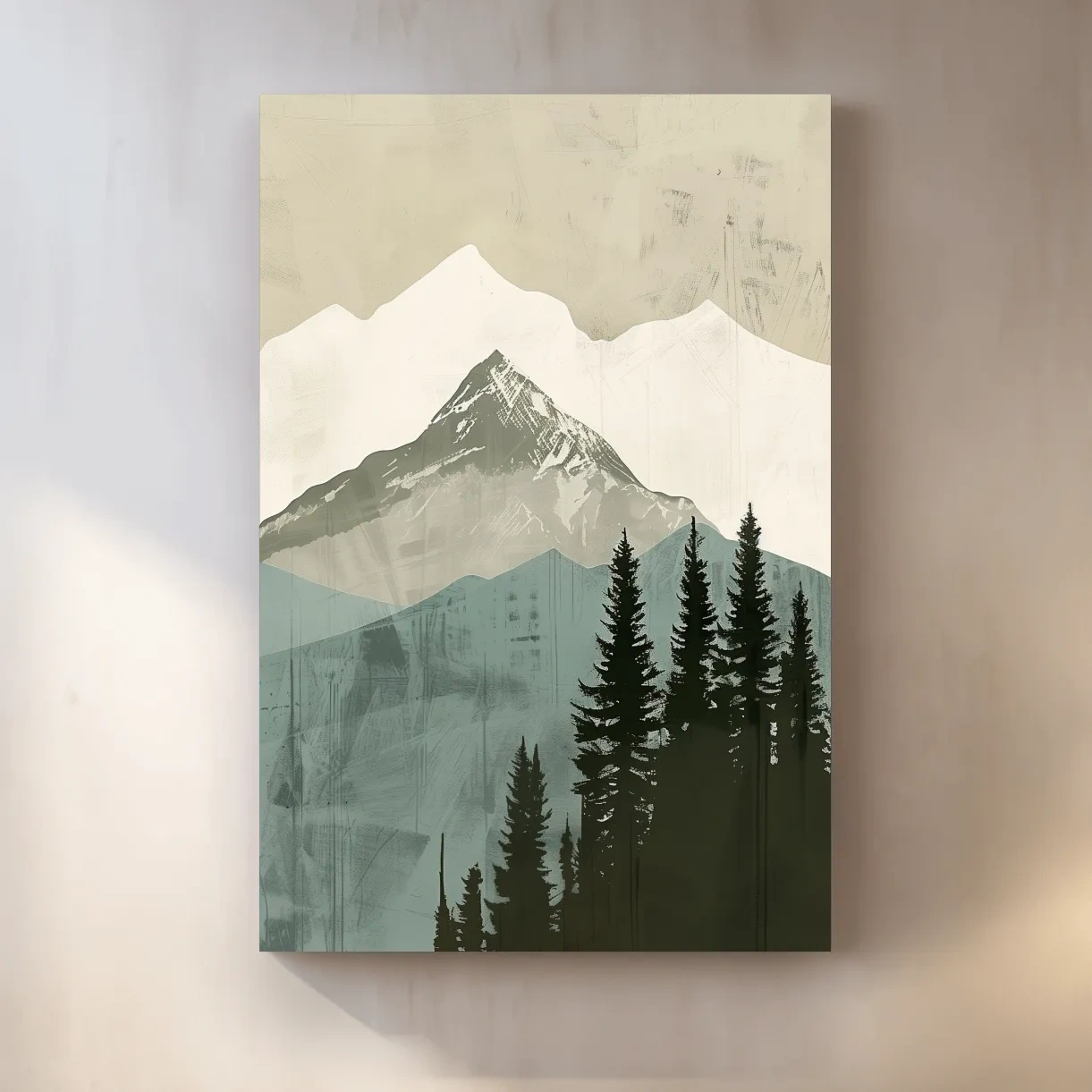 Scandinavian Mountain Peak And Pine Forest Artwork - Minimalist Landscape Wall Art
