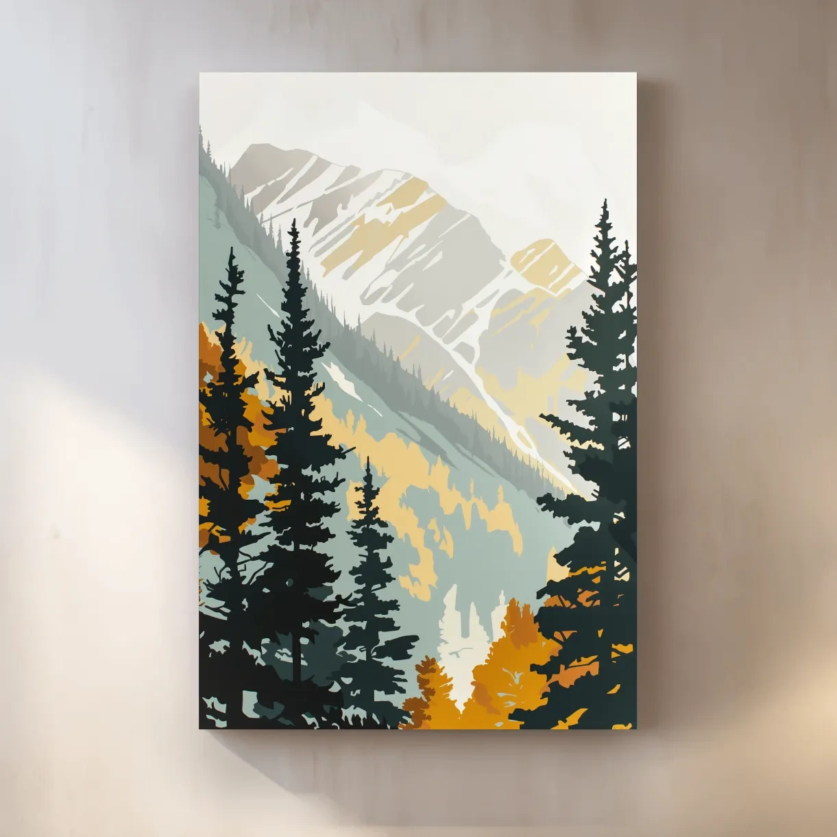 Minimalist Alpine Mountain & Pine Forest - Scandinavian Landscape Wall Art