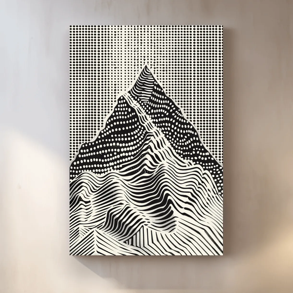 Mountain artwork, linocut style optical illusion art