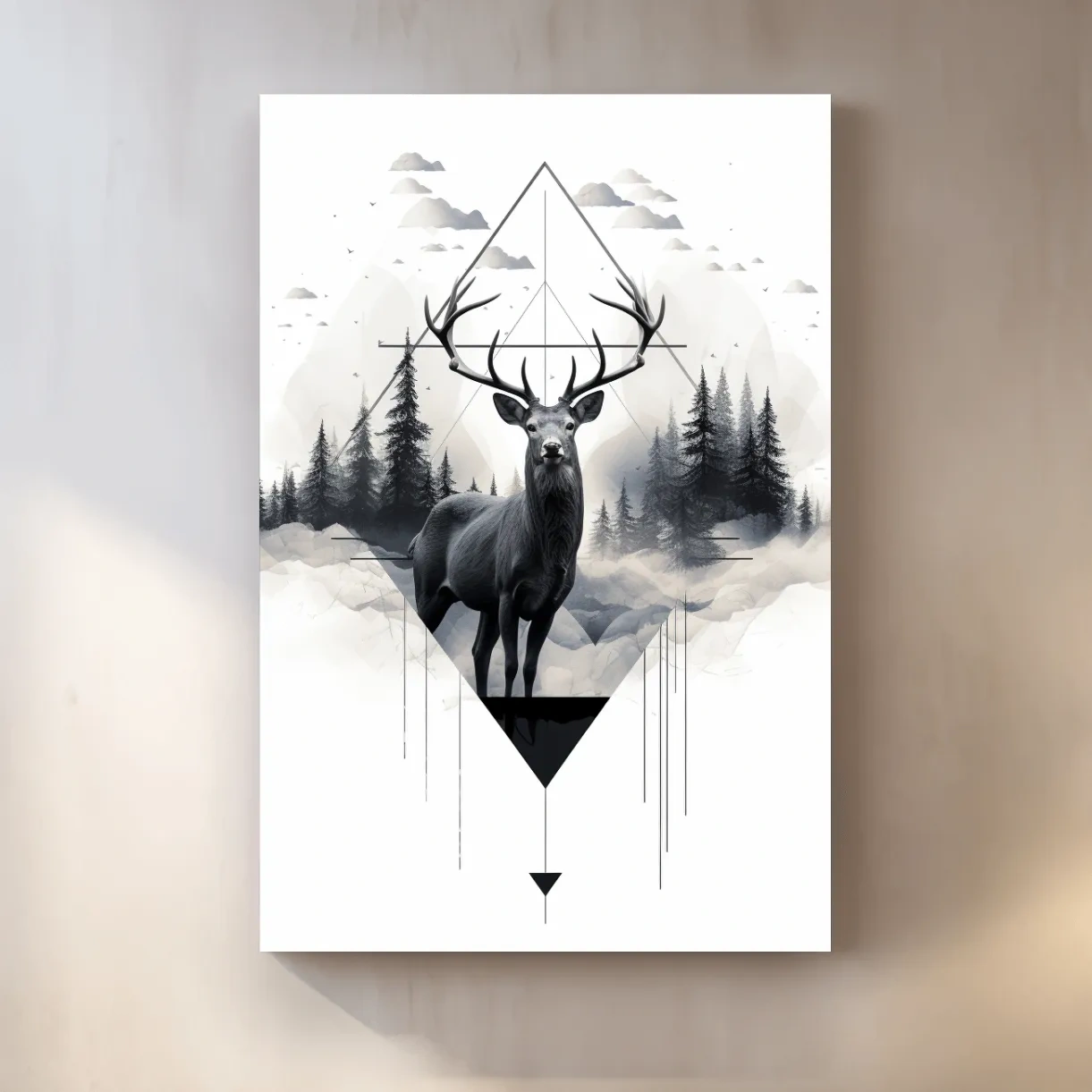 Tattoo inspired art, majestic deer in a misty forest