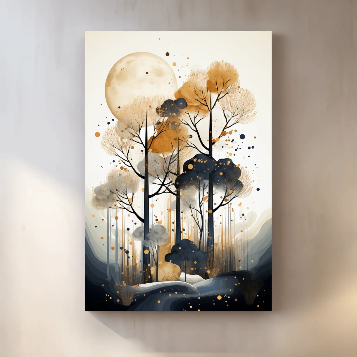 Surreal Chic Moonlit Boho Forest Illustration - Modern Botanical Wall Art