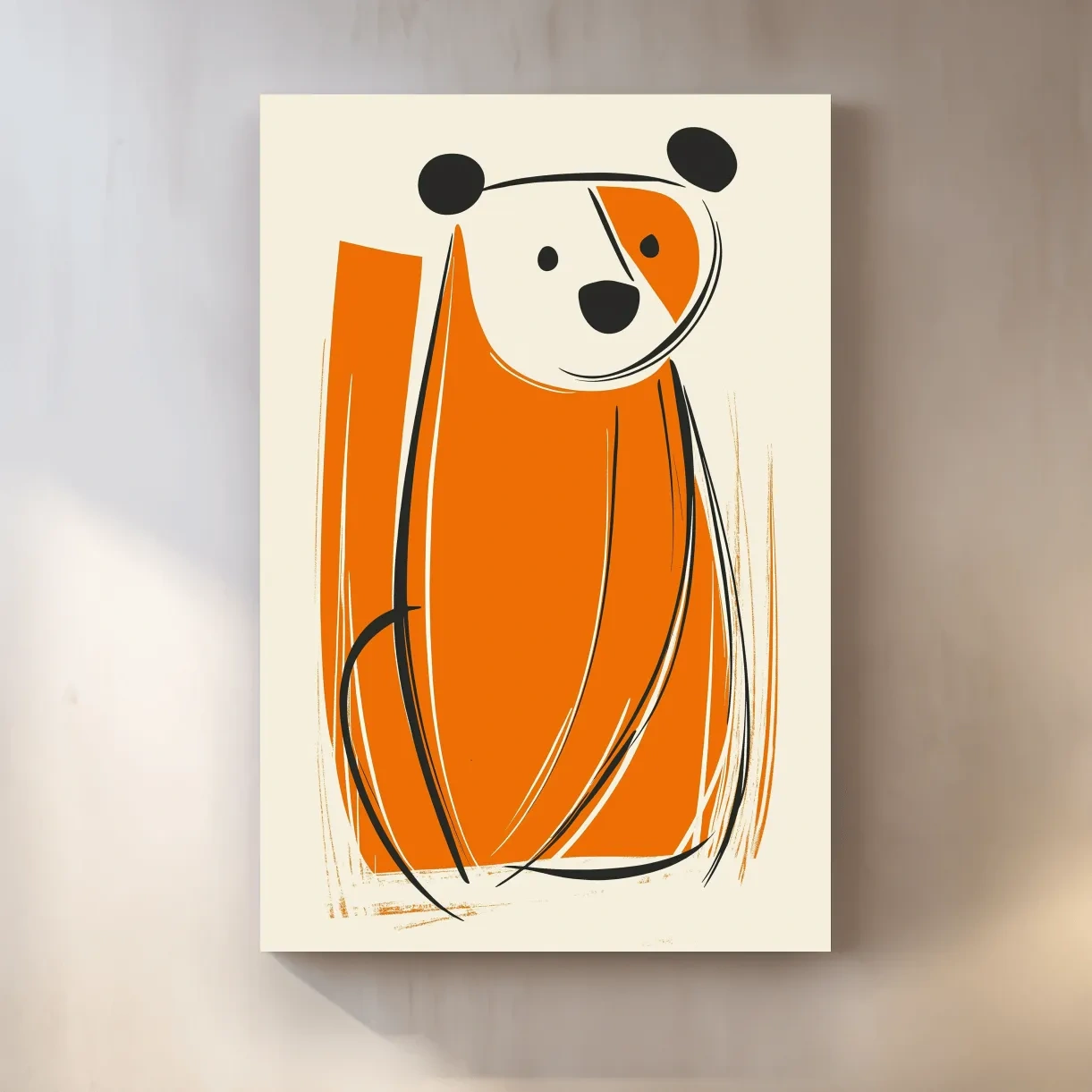 Minimalist Bear Caricature Illustration - Modern Nursery Wall Art