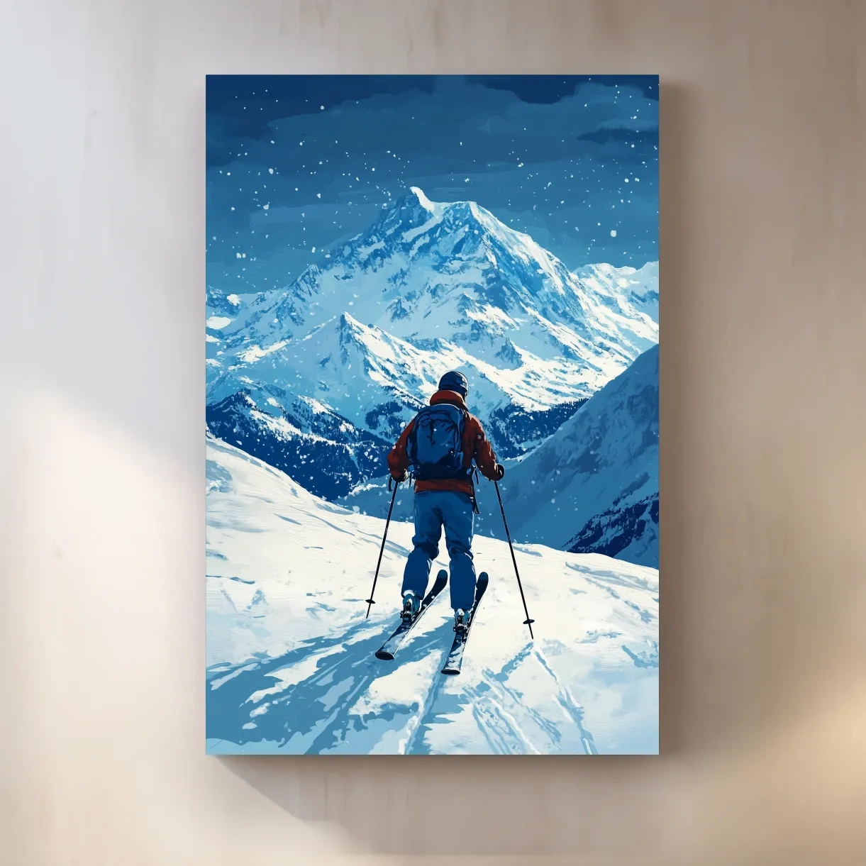 Alpine Skier In Snowy Mountain Peaks - Winter Adventure Landscape Wall Art