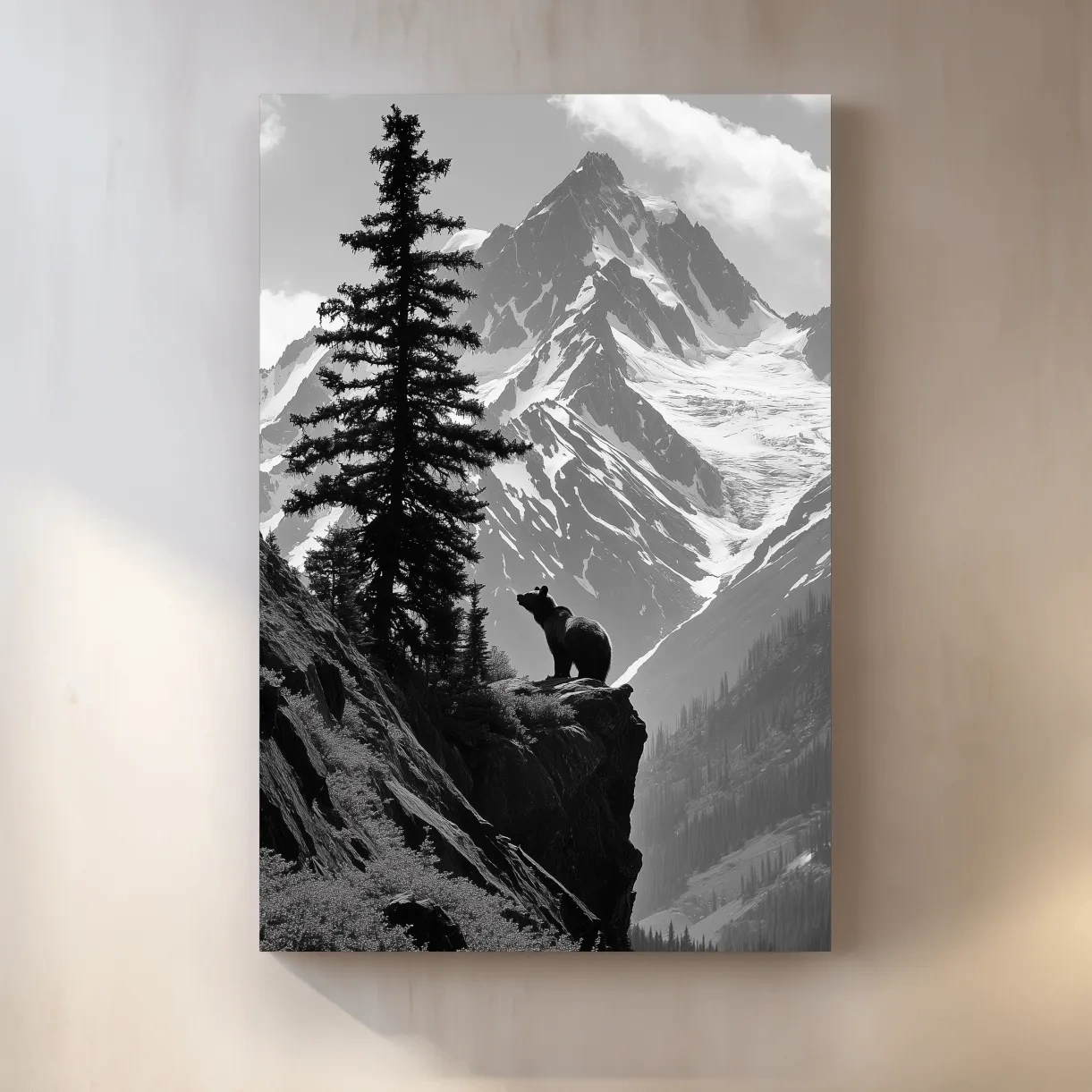 Grizzly bear on a cliff in the mountains, wildlife photography art