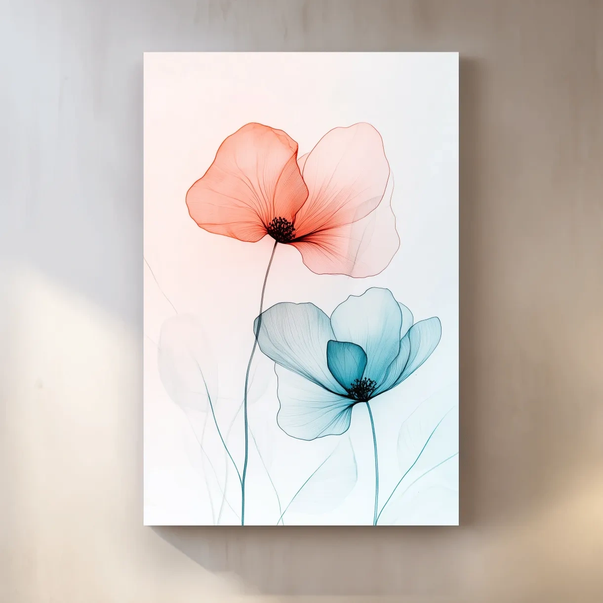 Abstract poppy art, soft watercolour print