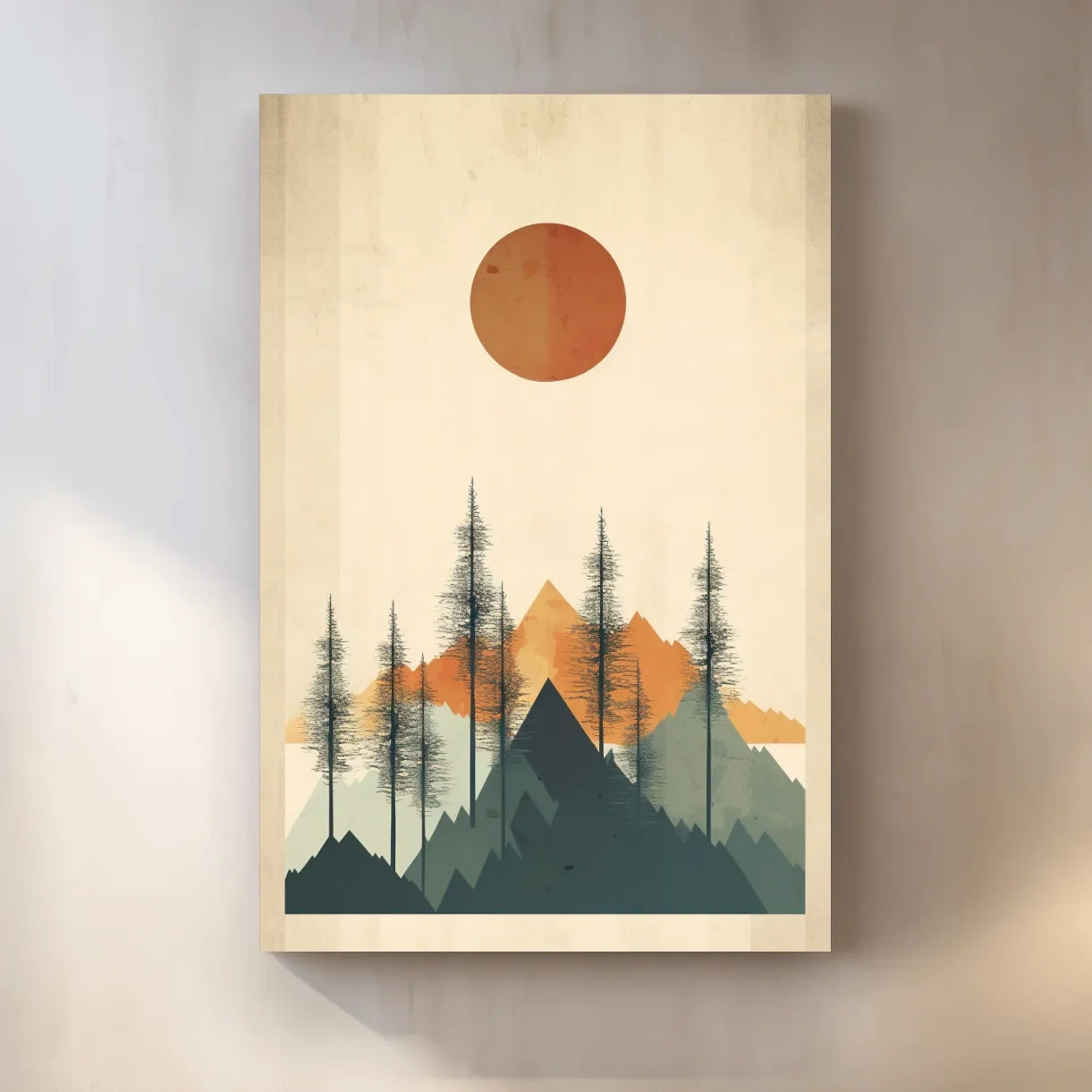Minimal art of mountains and forest scenery
