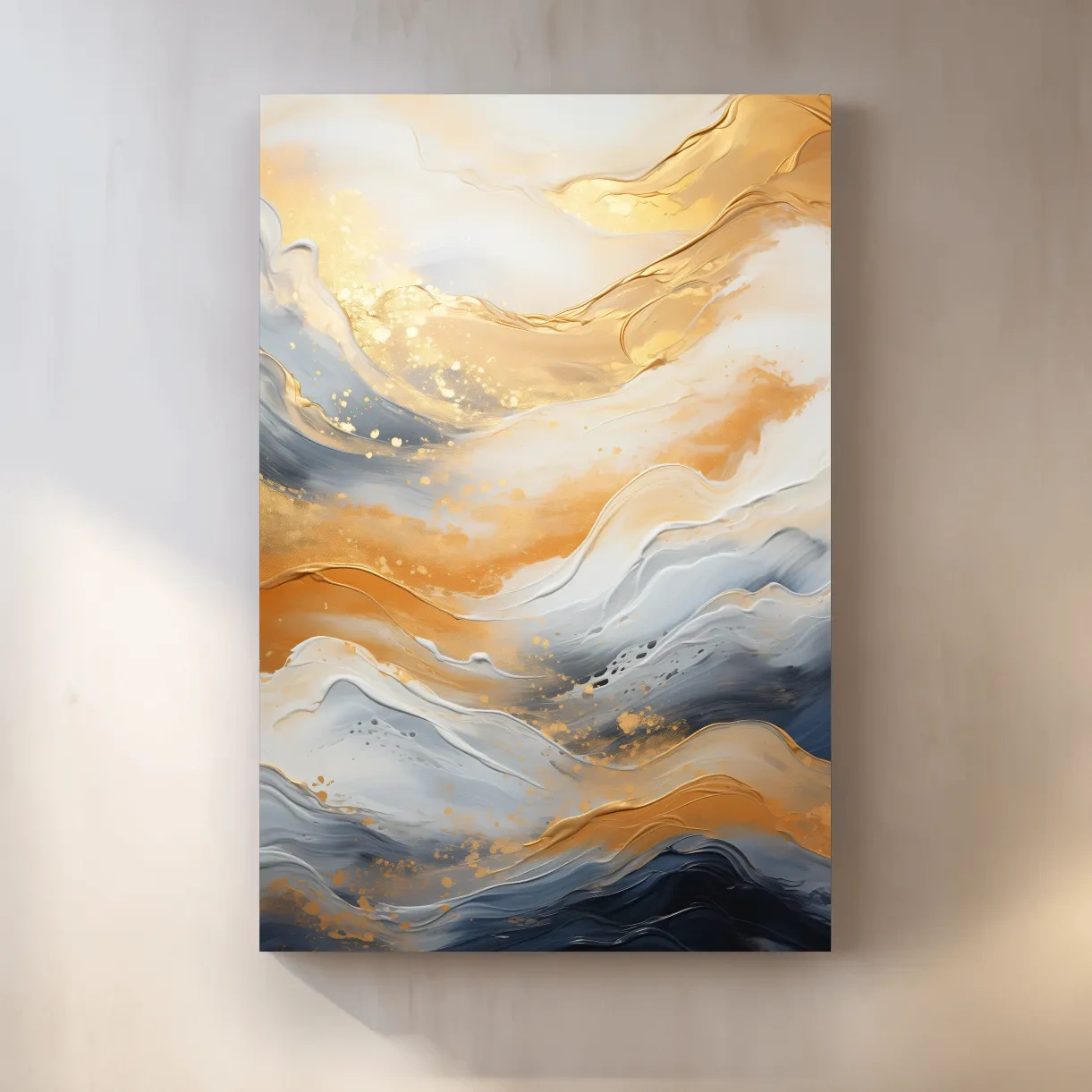 Gold White Marble Swirl Abstract - Modern Alcohol Ink Wall Art