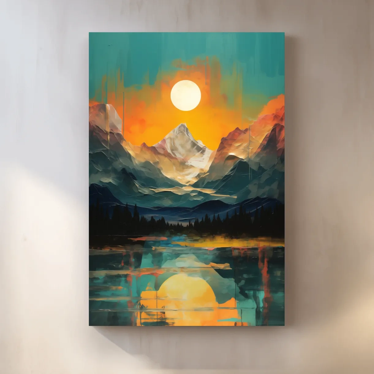 Vibrant Abstract Mountain Lake Sunset - Colorful Landscape Wall Art