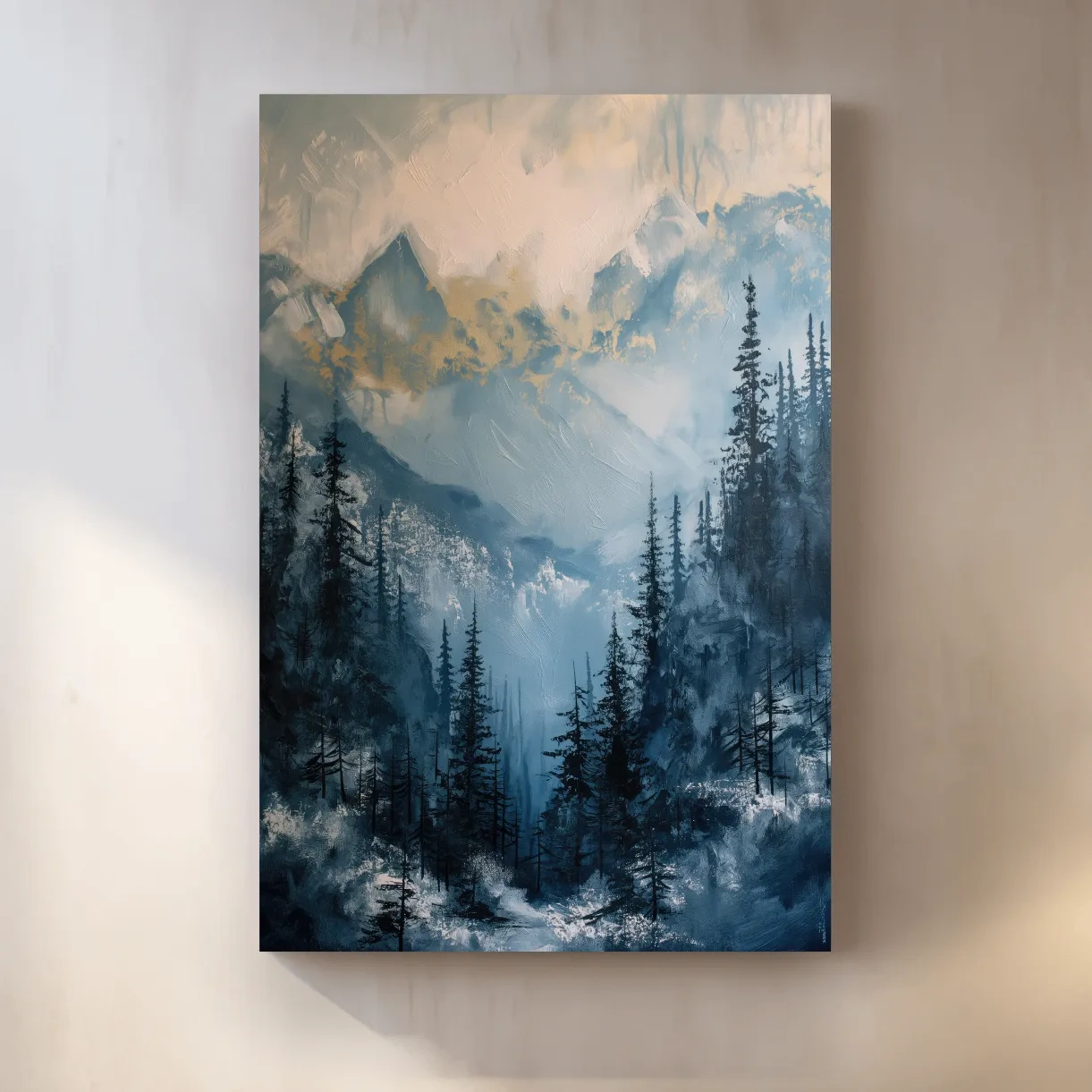 Abstract textured mountain and forest painting artwork