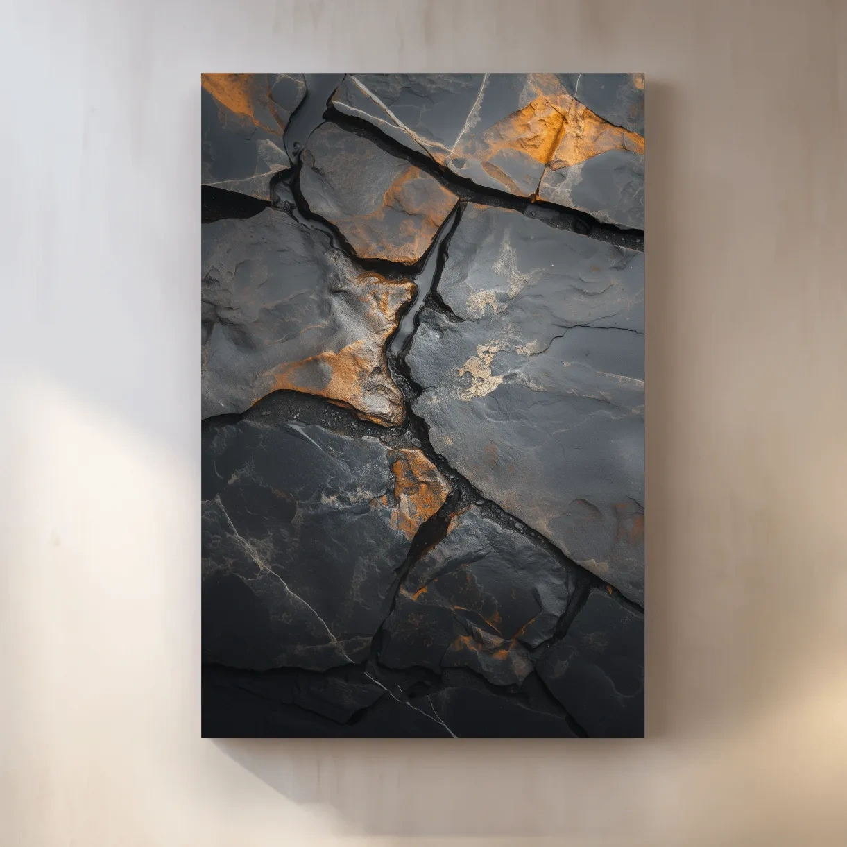 Cracked stone texture artwork, rustic natural organic rock wall art