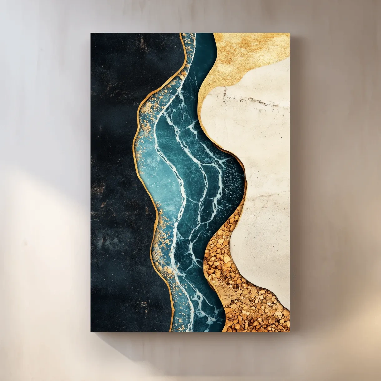 Luxurious Fluid Marble River Abstract - Gold Geode Resin Style Wall Art