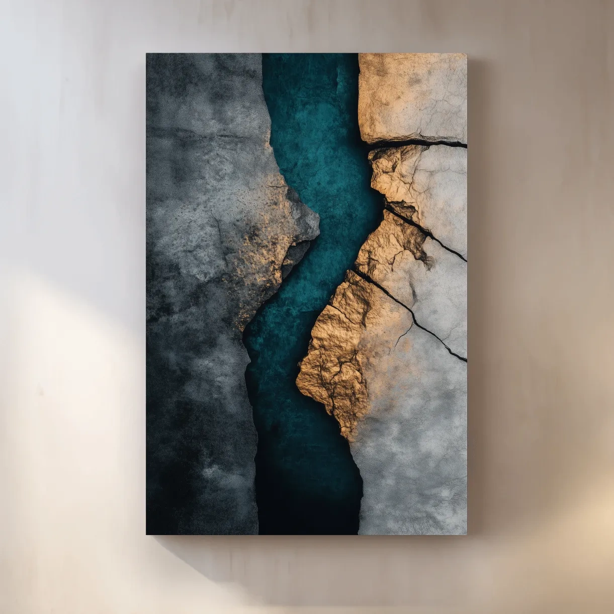 Teal River Canyon With Cracked Stone Texture - Modern Abstract Geode Wall Art