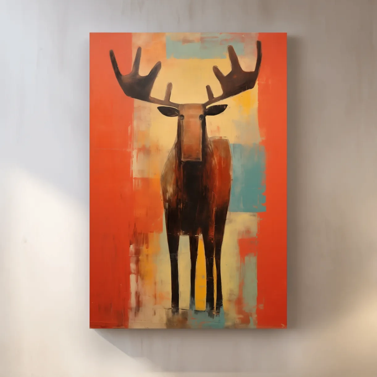 Expressionist Abstract Moose Portrait Painting - Vibrant Rustic Wildlife Wall Art