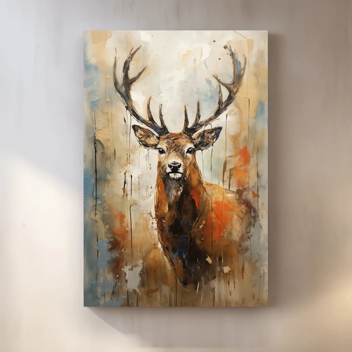 Deer buck painting, rustic impasto effect