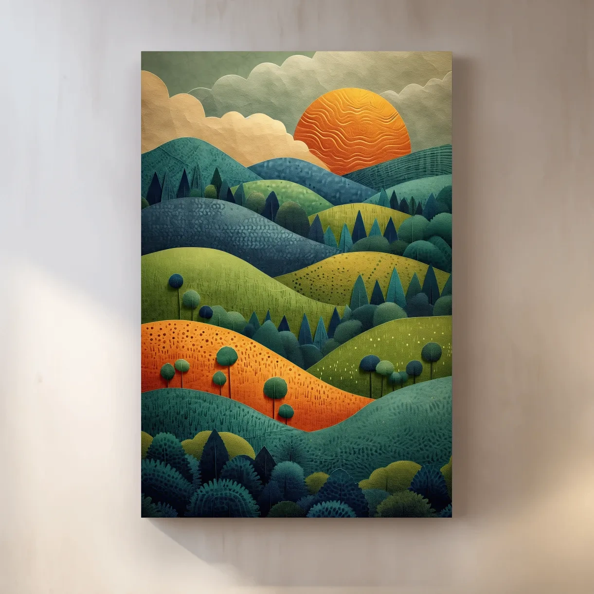 Layered Mountain Sunset Landscape - Mid Century Modern Forest Wall Art