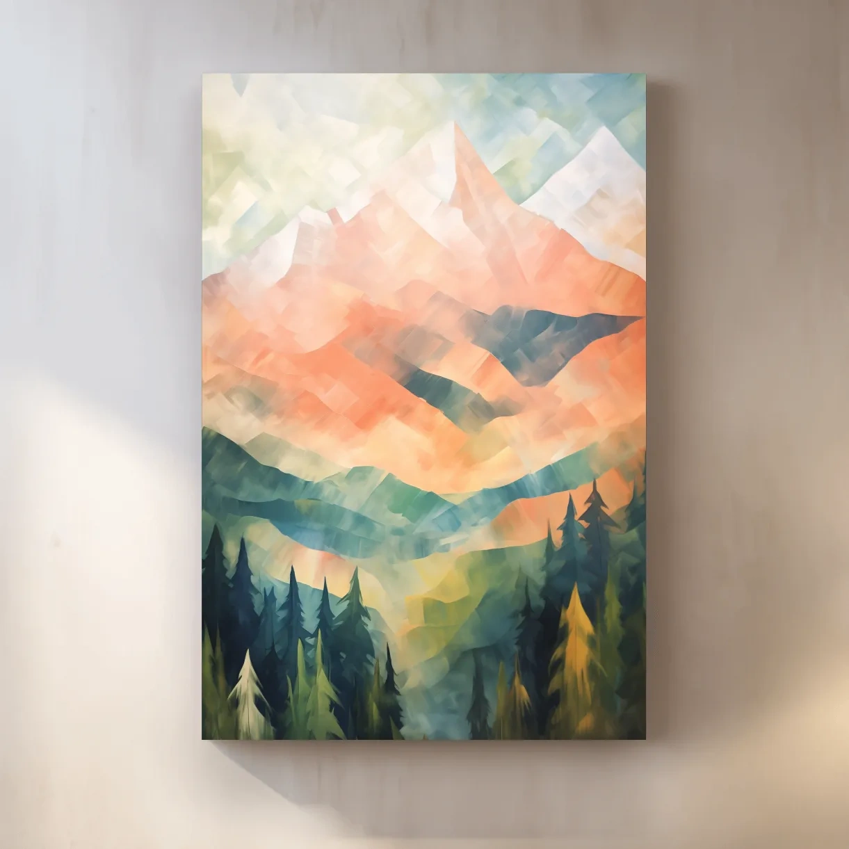 Colourful impressionism painting of alpine mountains, vibrant layered brush strokes