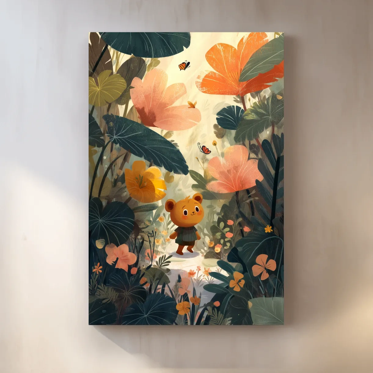 Whimsical Teddy Bear In Enchanted Garden - Cute Childrens Nursery Wall Art