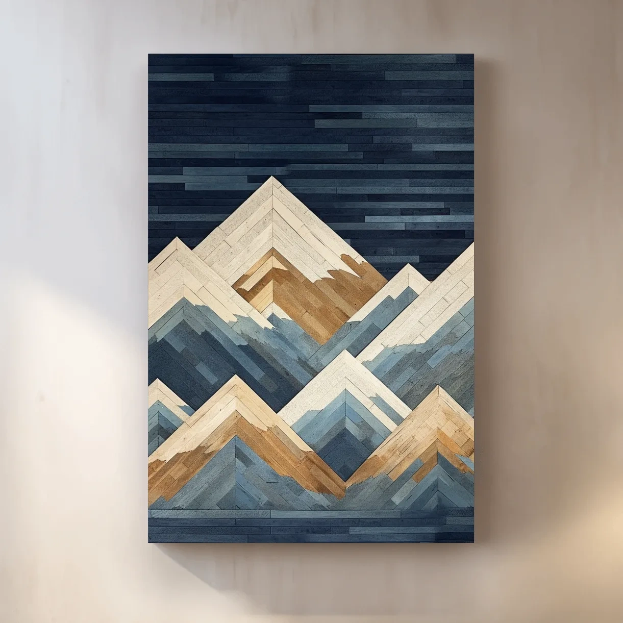 Wooden panel art, painted wood mountains