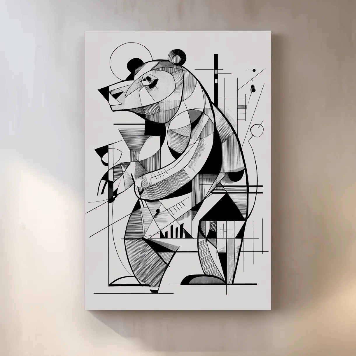 Cubism Abstract Bear Artwork - Modern Black And White Wildlife Wall Art