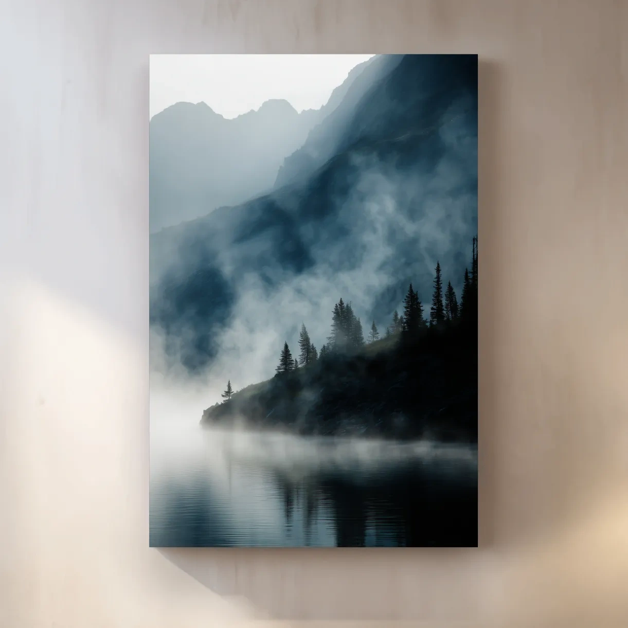 Misty Alpine Lake Landscape Photography - Foggy Pine Forest Nature Wall Art