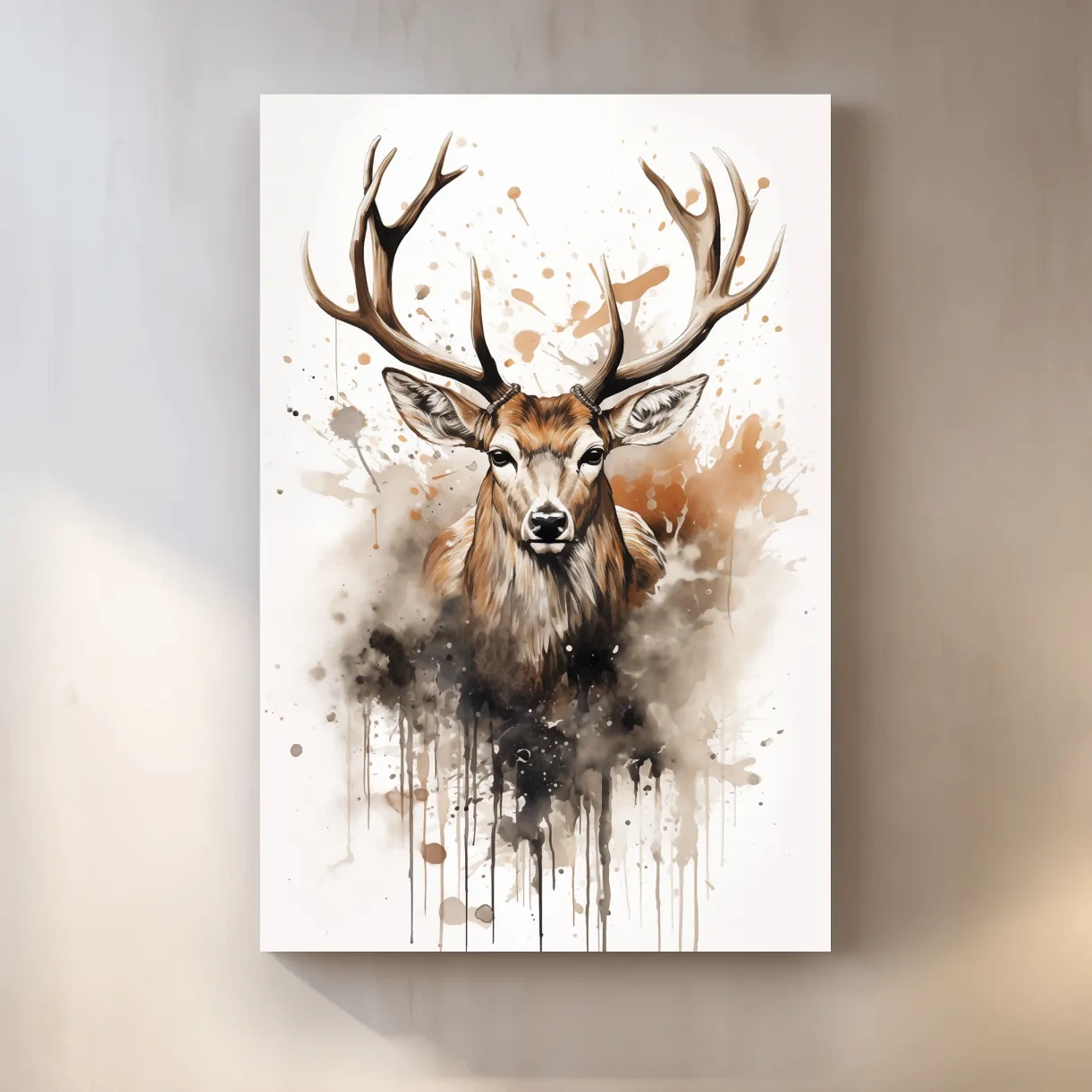 Majestic Stag Watercolor Splash Painting - Rustic Wildlife Wall Art