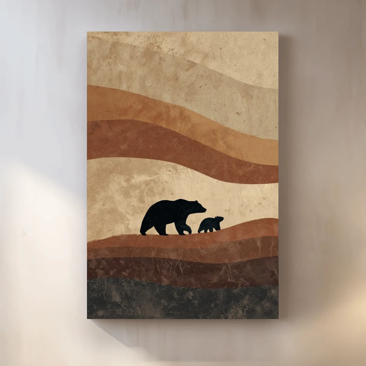Scandi Bear Family Silhouette Artwork - Earthy Abstract Wildlife Wall Art