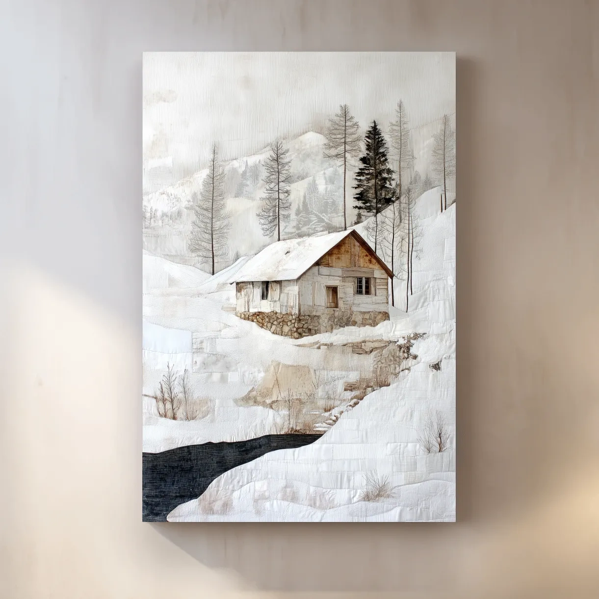 Snowy Mountain Cabin Painting - Winter Landscape Wall Art