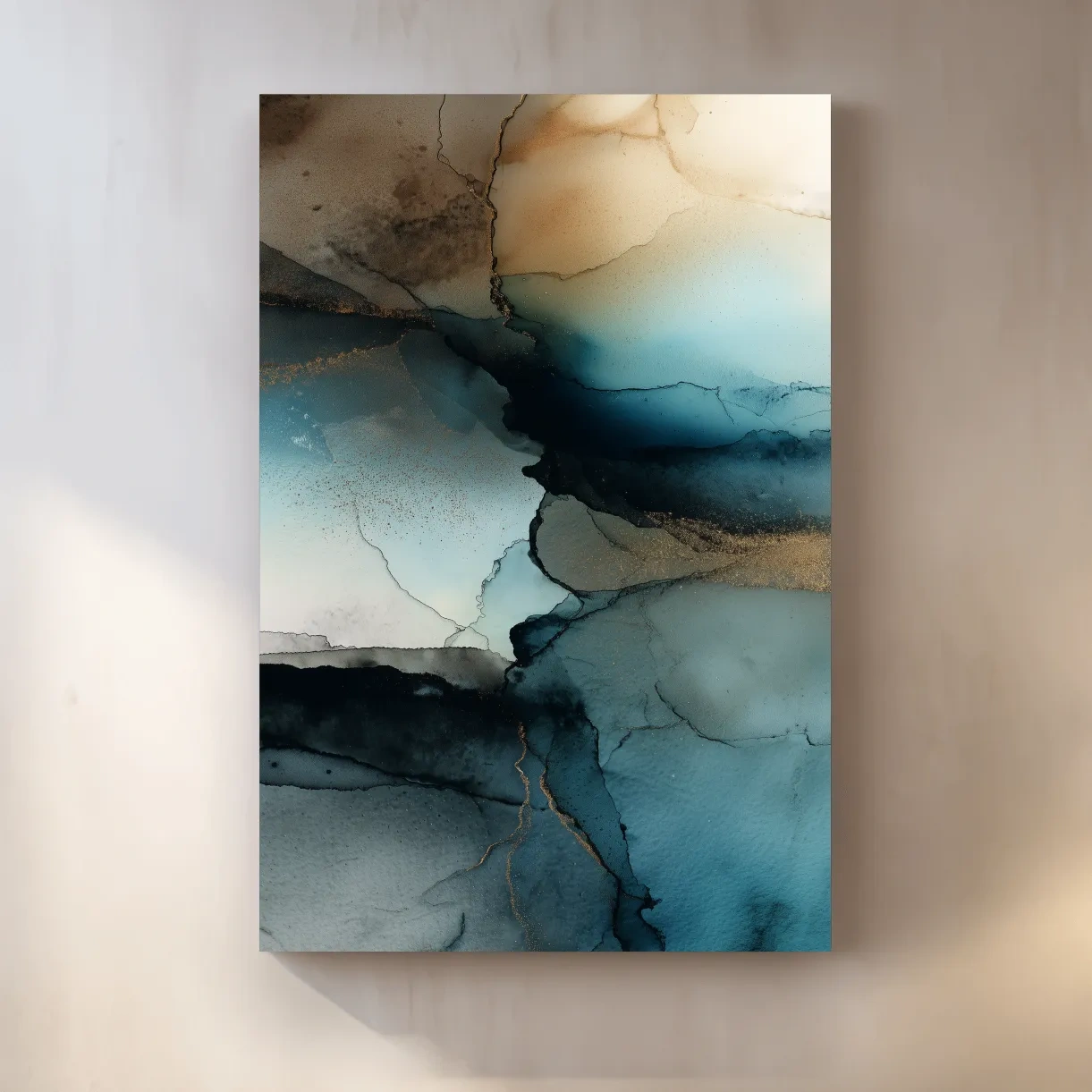 Moody Teal Ink Wash Abstract - Alcohol Ink Style Mountain Wall Art