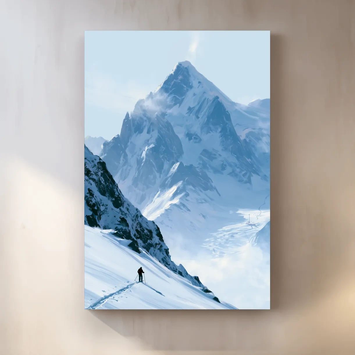 Backcountry Skier Alpine Peak Landscape - Minimalist Winter Mountain Wall Art