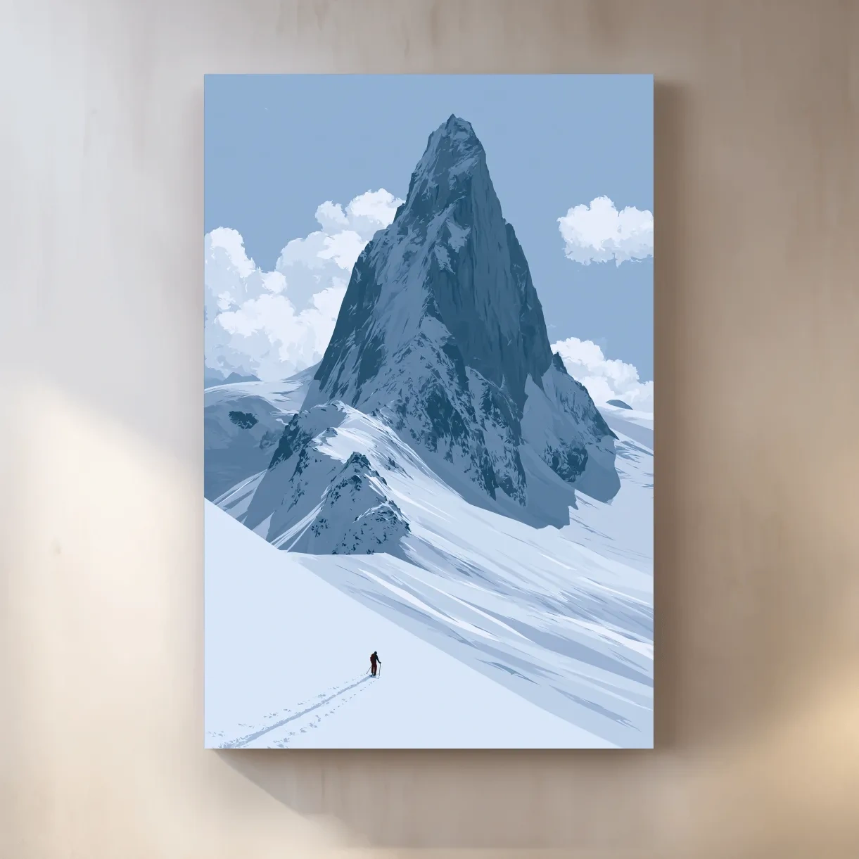 Backcountry Alpine Skier Illustration - Minimalist Mountain Landscape Wall Art