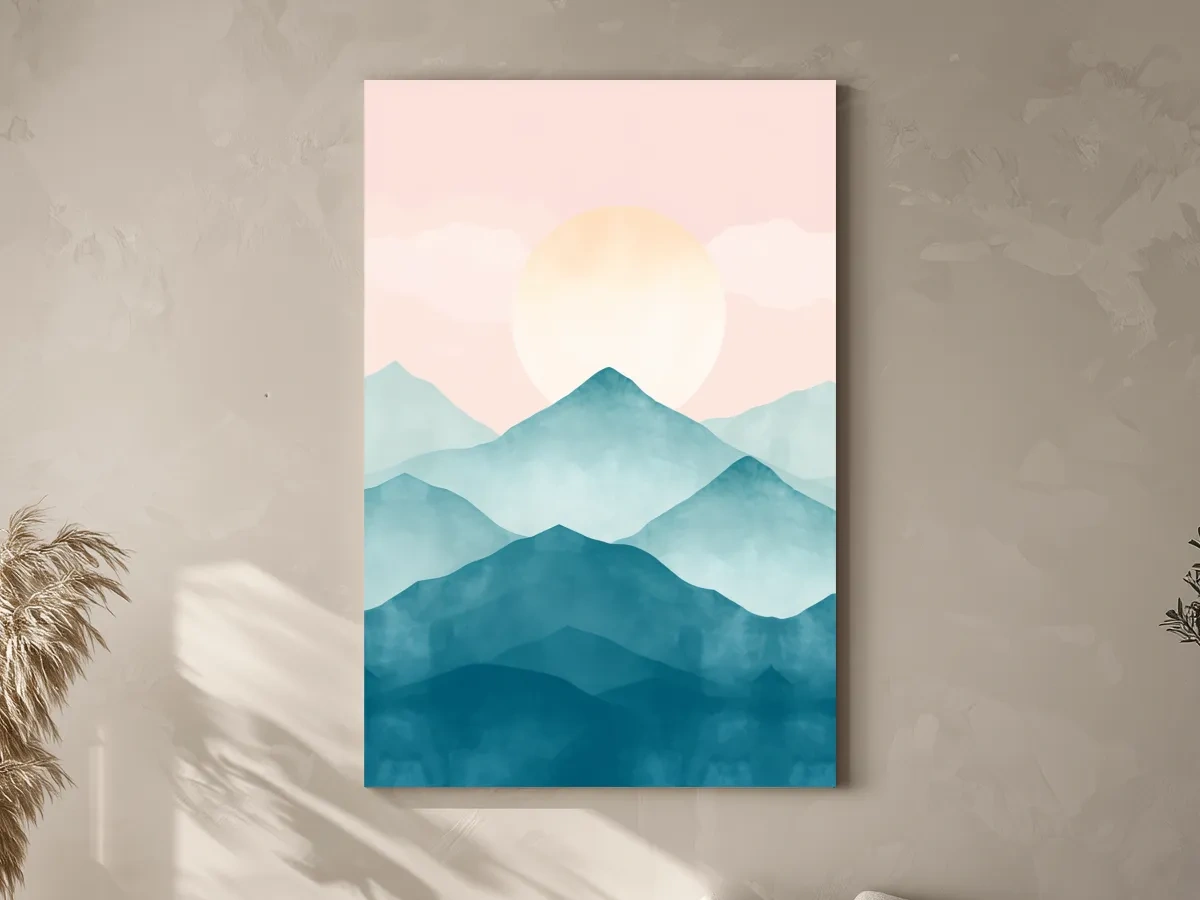 Pastel Watercolor Mountain Sunrise - Abstract Landscape Painting