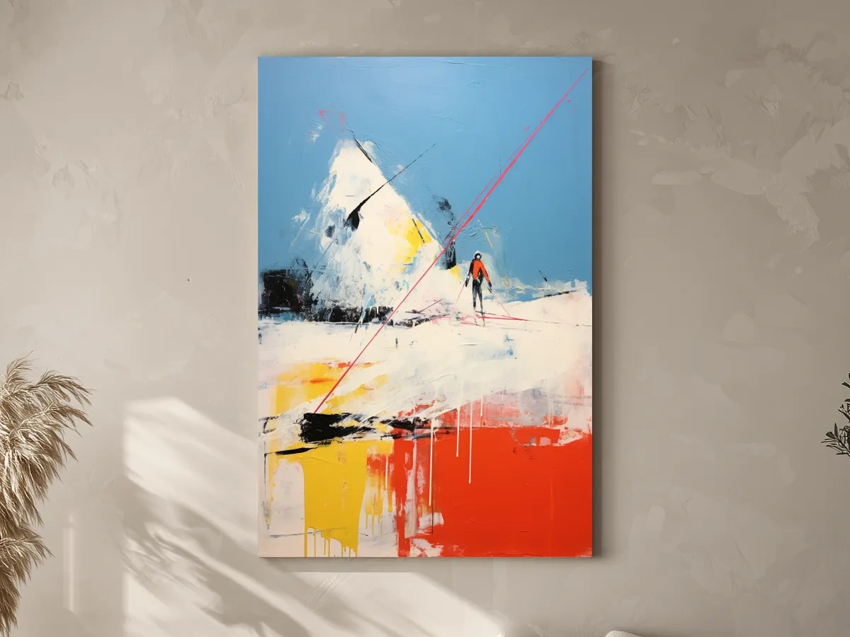 Expressionist style abstract painting of a skier